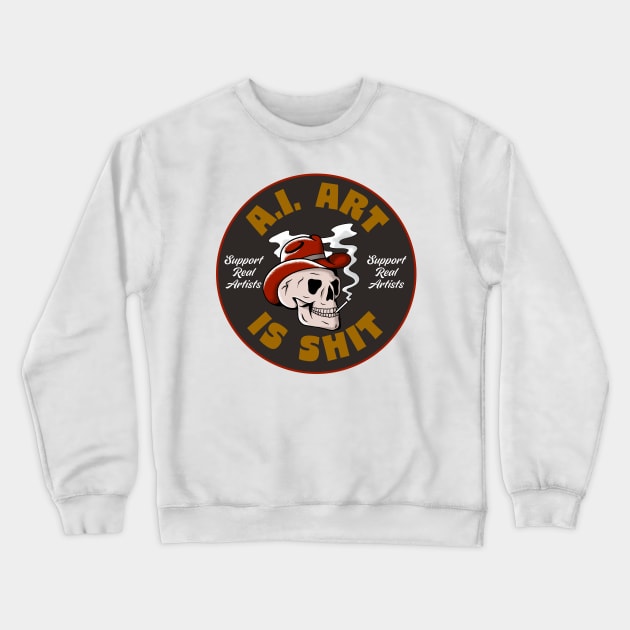 AI Art Is Shit - Artificial Intelligence Art Sucks - Support Real Art Crewneck Sweatshirt by Football from the Left